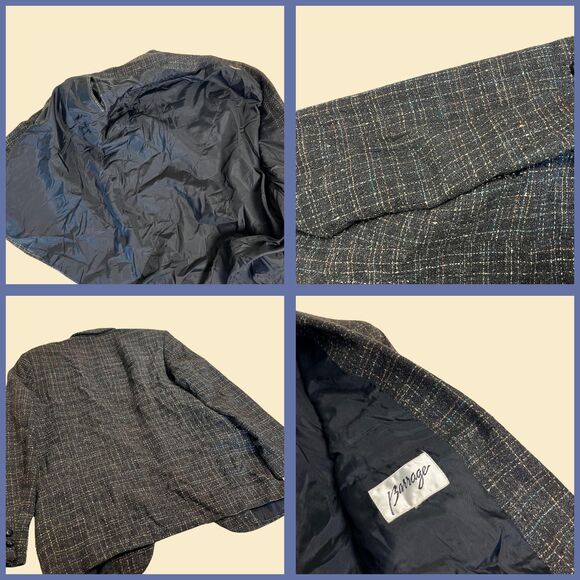 Vintage 1970s charcoal sports coat by Barrage, plaid 70s black/beige jacket - Picture 5 of 7